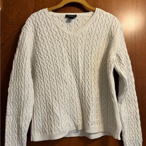 Ann Taylor White V-Neck Cable Knit Sweater